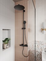 Ferro Trevi Black komplett zuhanyrendszer fej- és kézizuhannyal, termosztátos csapteleppel, fekete